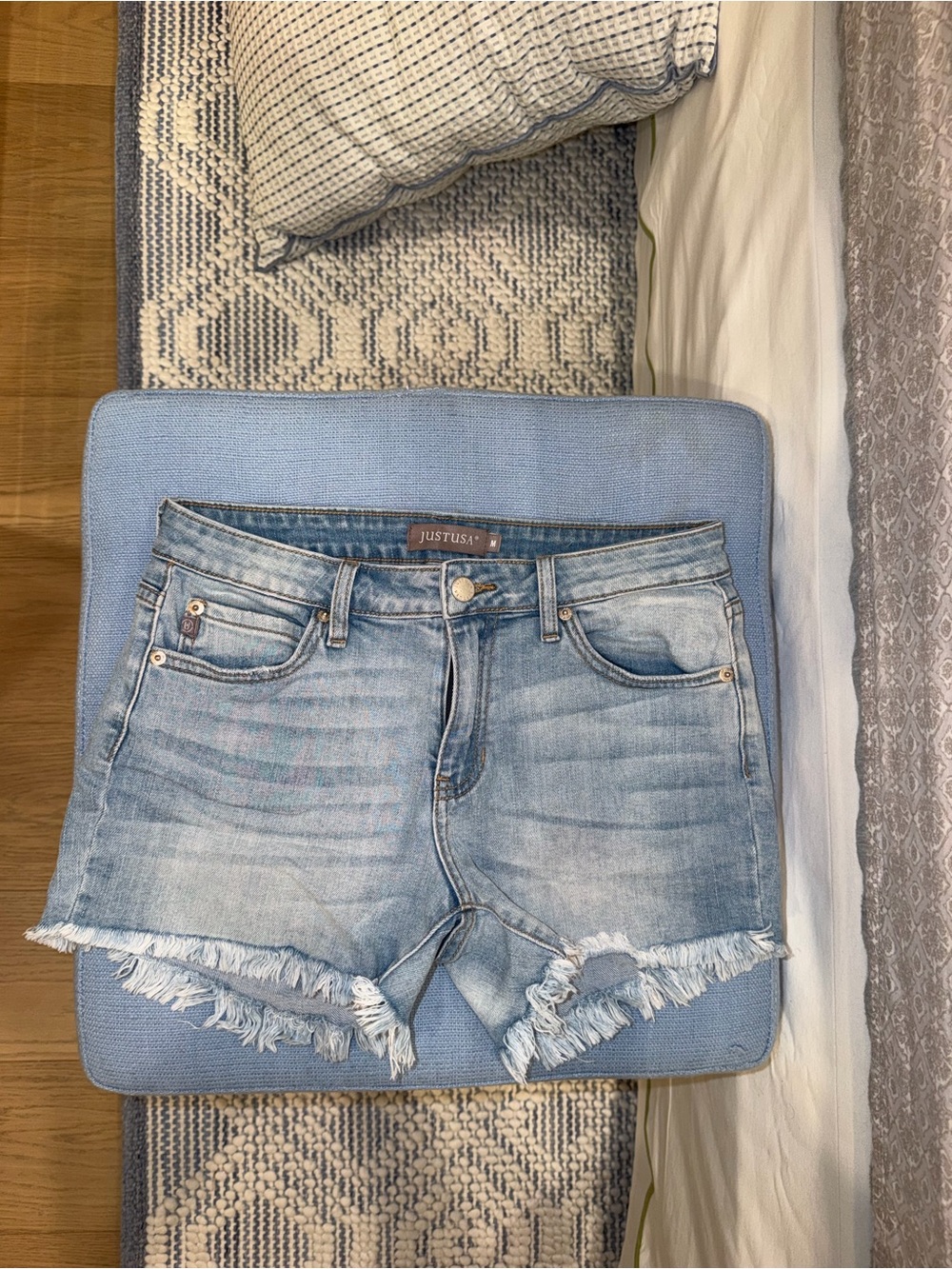 Just USA Light Blue Denim Shorts with Frayed Waistband Detail